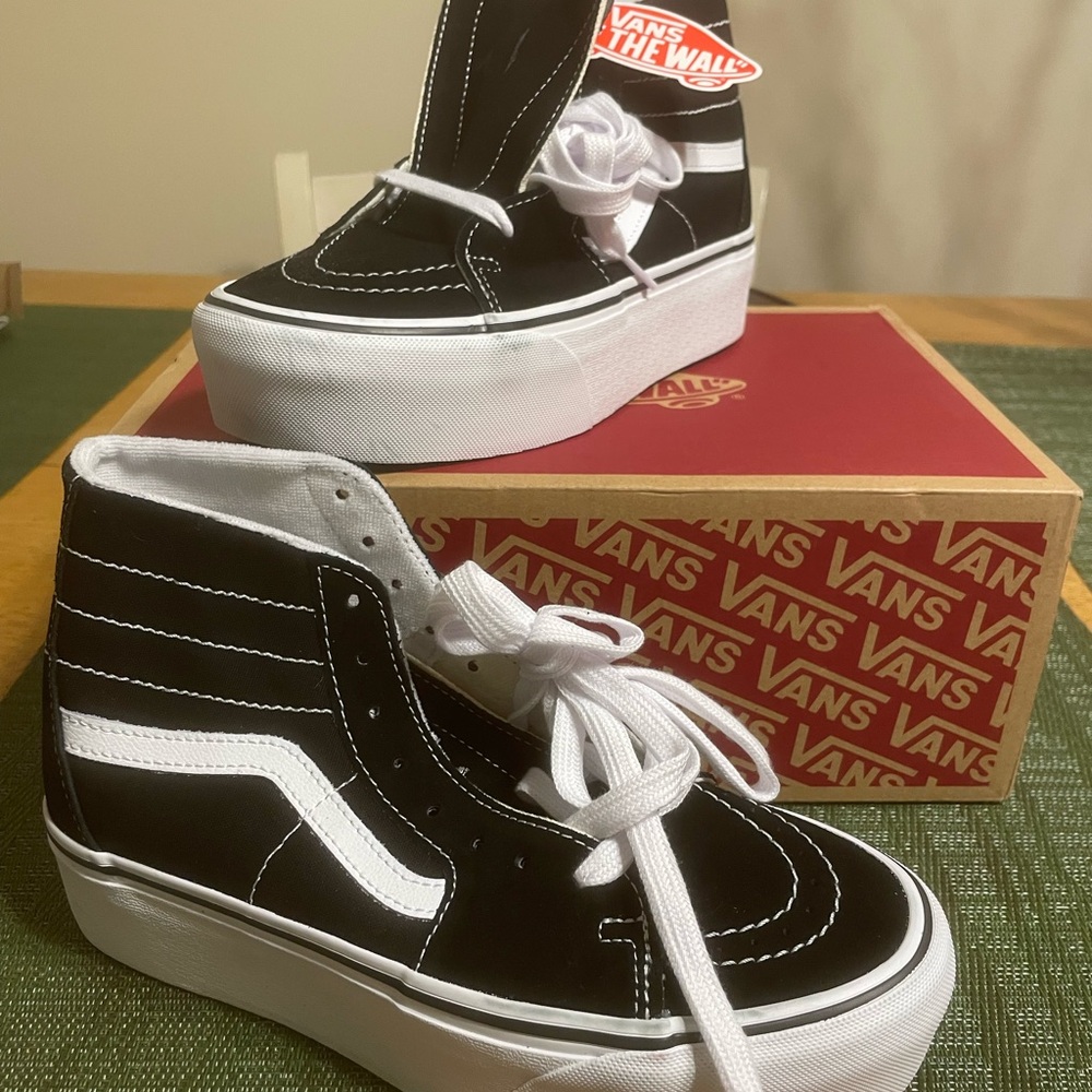 Vans Black and White Sk8-Hi Sneakers with Signature Stripe